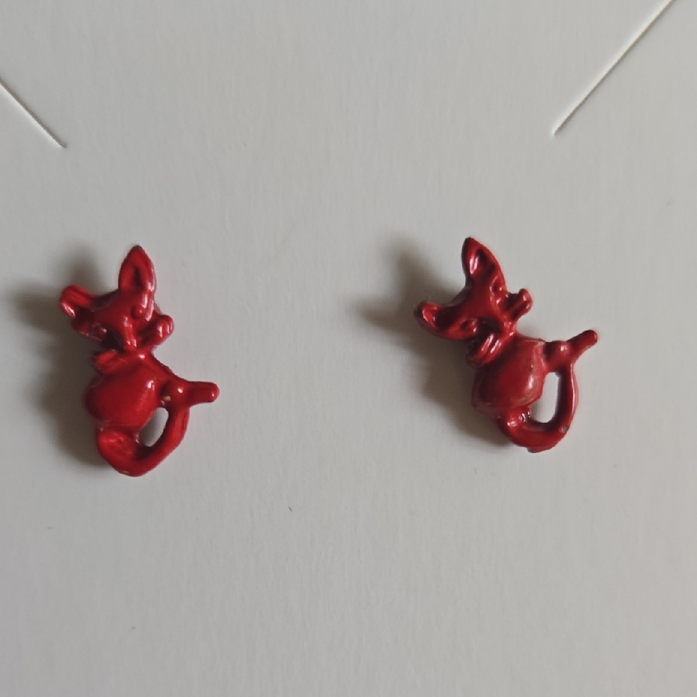 Vintage Diecast and Enameled Cat  Earrings